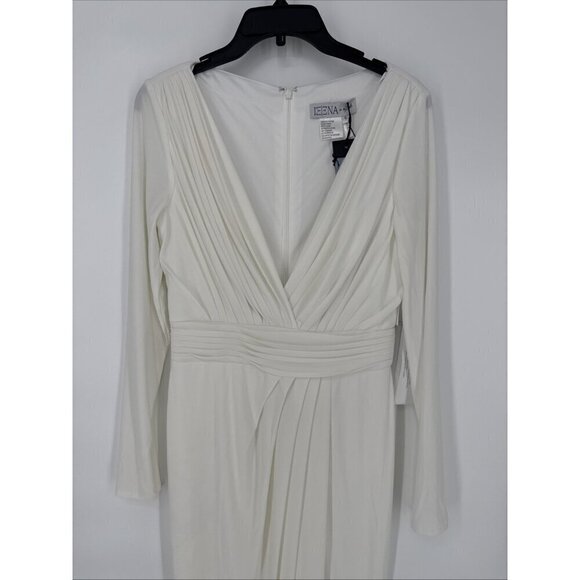 Mac Duggal Size 6 White 26554 Long Sleeve Wrap Jersey Slit Gown Dress Wedding - Picture 5 of 12